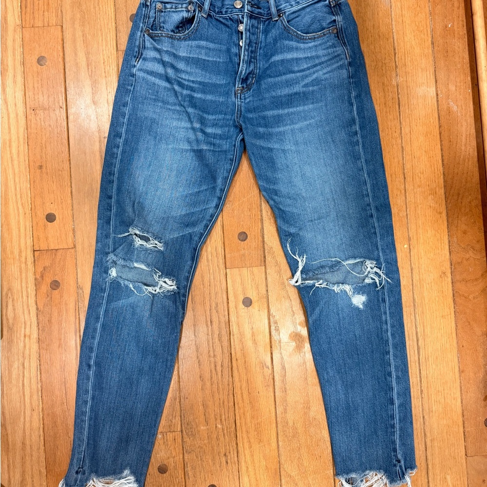 American Eagle Outfitters Ripped Blue Ankle Jeans